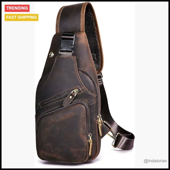 Genuine Leather Crossbody Sling Bag Casual Travel Hiking Sporty Minimal